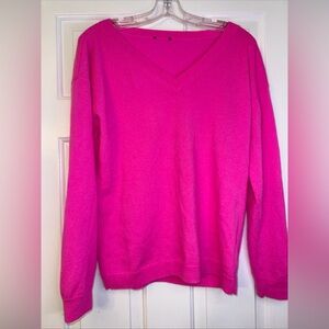 Talbots Cashmere Sweater Bright Fuchsia Pink Barbie Spring Size Large Luxury